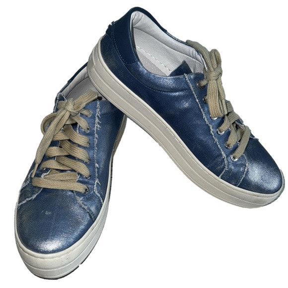 J/SLIDES Metallic Blue Canvas Platform Sneakers 9 - Picture 8 of 8